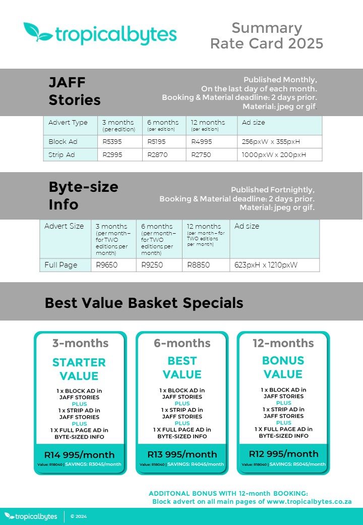 TropicalBytes Summary Rate Card 2025